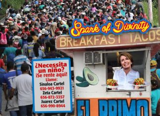 Nancy Pelosi mans taco stand on Tex-Mex border